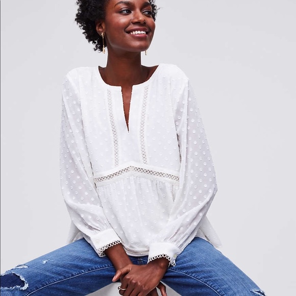 LOFT Tops - NWT Loft lace dot peplum petite
